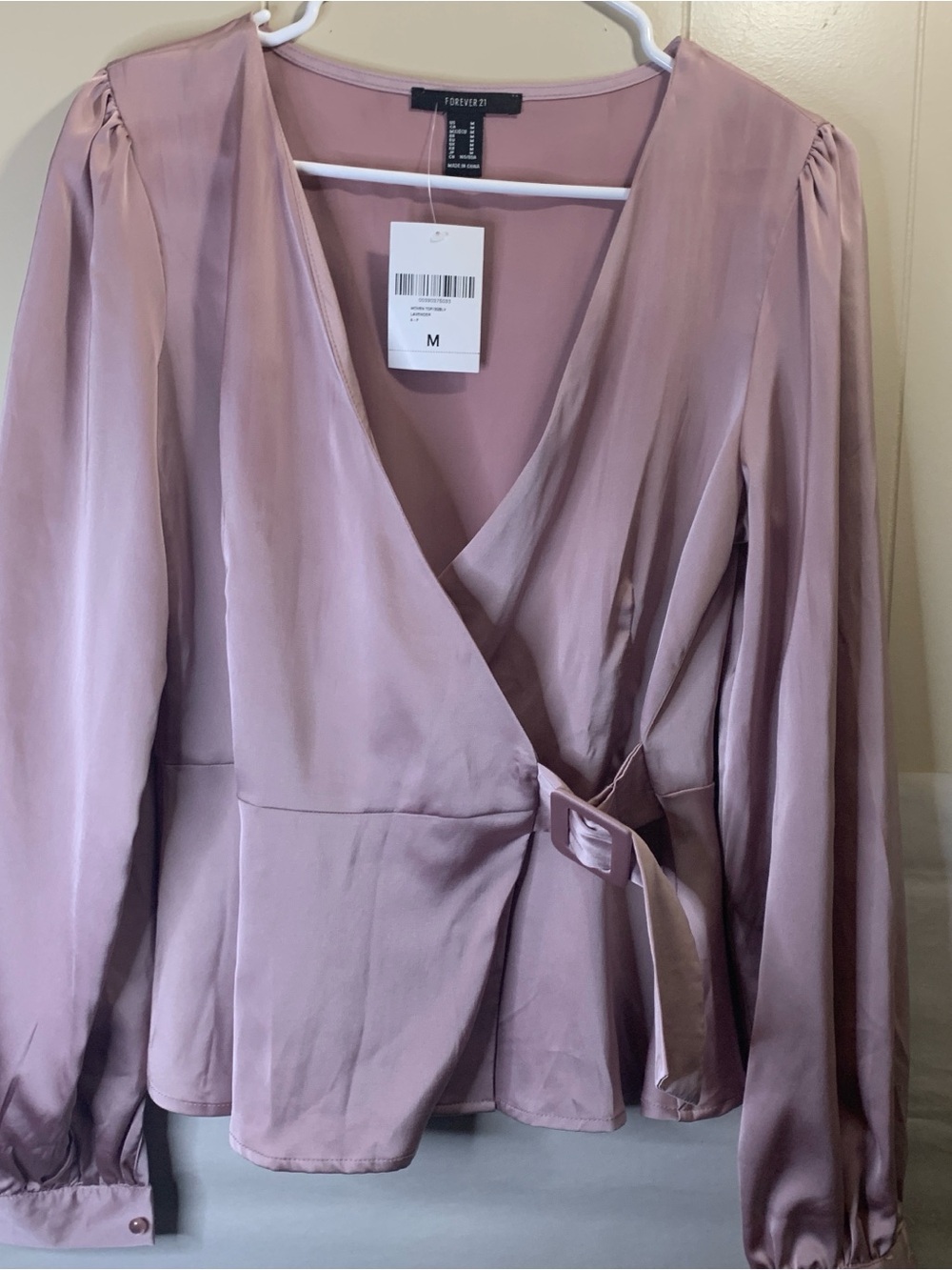 Forever 21 Women's M Mauve polyester spandex Wrap blouse silk like